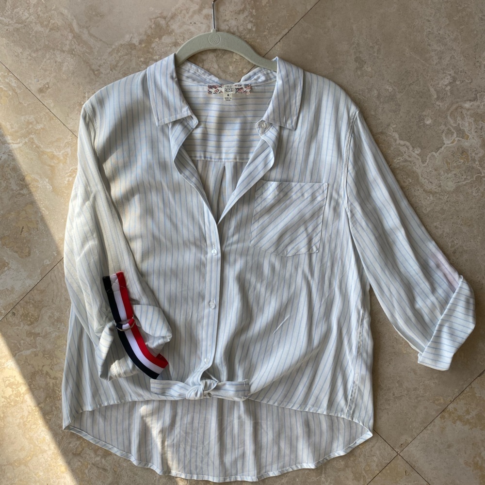 Anthropologie White Striped Button Down Shirt